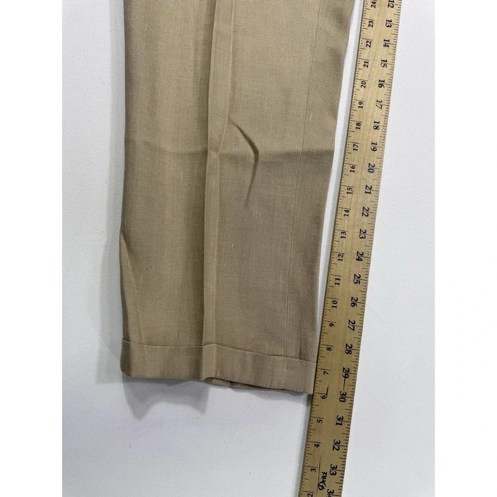 Jos. A. Bank Traveler's 100% Linen Dress Pants 36x30 Pleated Cuffed Tan Beige